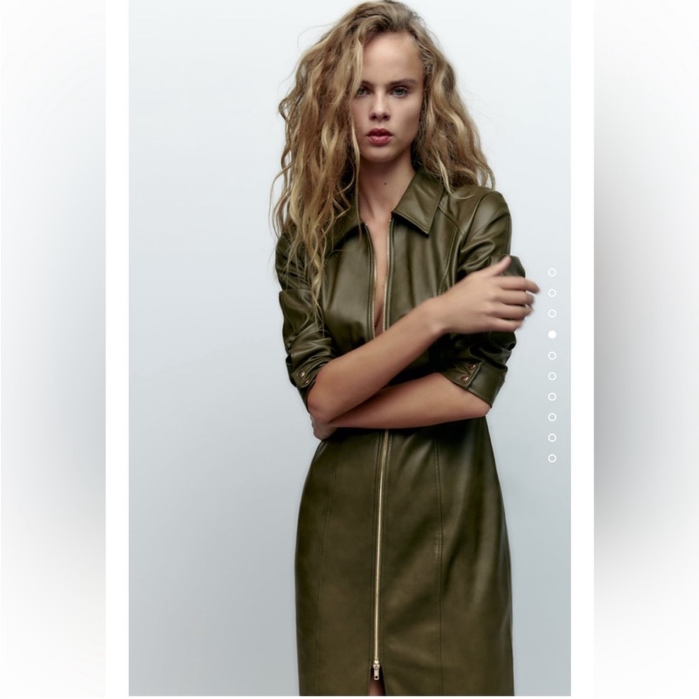 Zara faux leather dress in khaki